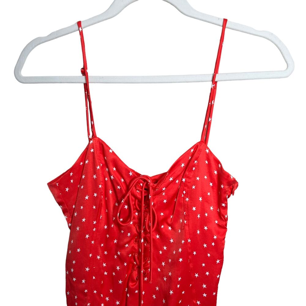 Zara Star satin Effect Lace Up Bodysuit Size Medium Red & White NWT - Picture 2 of 8